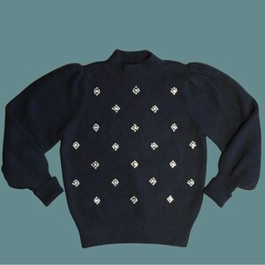 NWT Liz Claiborne Navy Pearl & Rhinestone Sweater